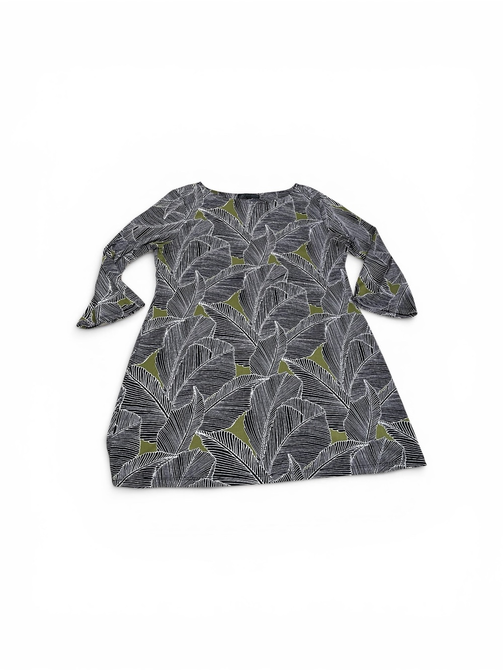 Grayson Black & White leaf Printed Mini Dress boat‎ neck large